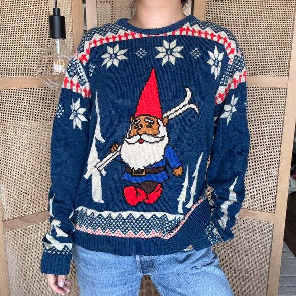 Toddland blue christmas sweater wool Gnome pullover ski kitschy cabin - Picture 1 of 5